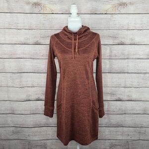 Kuhl Lea Sweater Dress Lightweight Cowl Neck Small Orange Long Sleeve Pockets